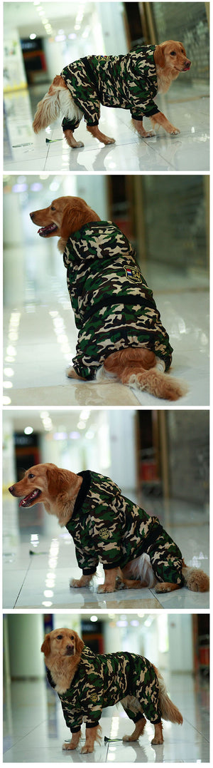 Camouflage Large Dog Clothes Winter Warm Chic Jumpsuit Hoodie Cutie Pets