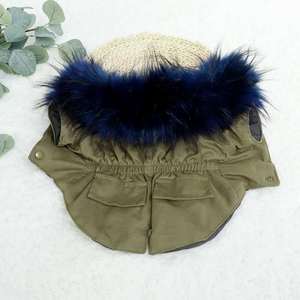 Warm Winter Dog Jacket Hooded Fur Pets Dogs Clothing
